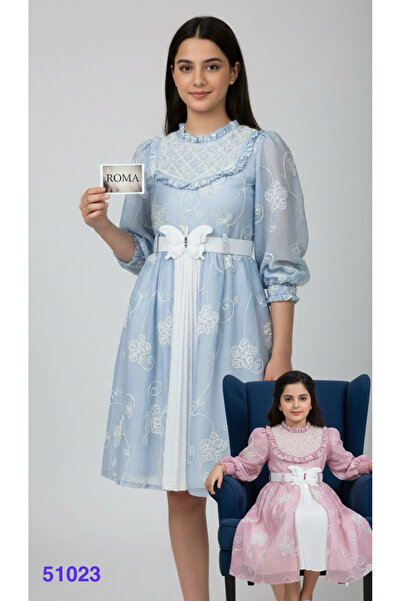 Rawai Roma Girls' evening dress with pearl embroidery and a butterfly belt