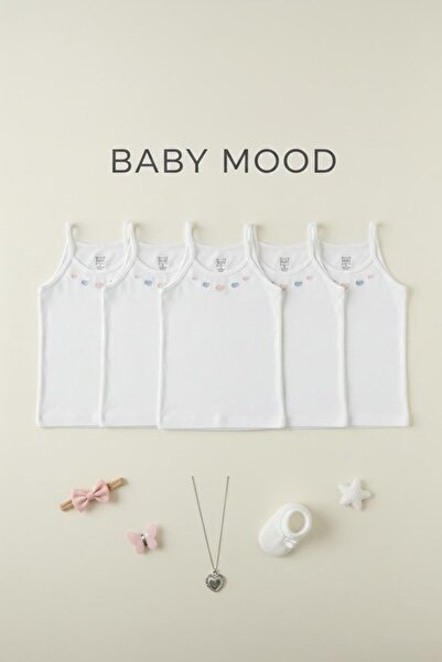 Tutku 5'li Paket %100 Pamuk Nakışlı Ribana Kız Bebek Atleti - İp Askılı Yumuş...