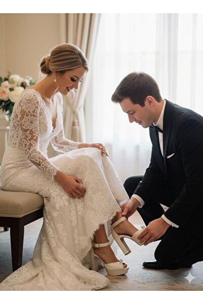 MAJESTE SARAY İNCİSİ KADIN ABİYE TOPUKLU AYAKKABISI