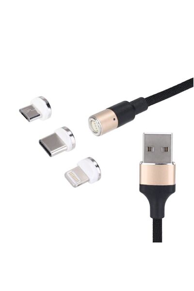 SOHO Cablu de încărcare 3 în 1 Micro USB, Tip-C, Lightning 1 m, Textil, Auriu