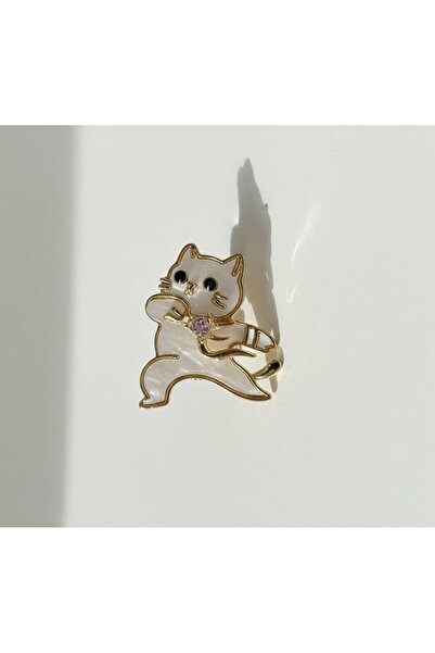Vira Rise Beyaz Kedi Kadın Broş Ebat:3,5-4,5*3-4cm