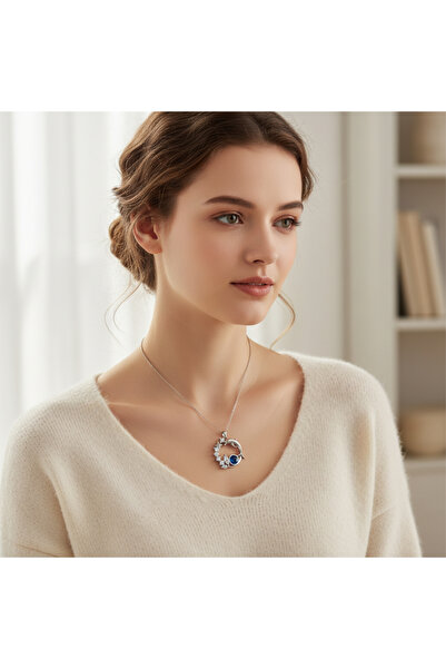 HOBİSY GIFT SHOP Blue Stone Dolphin Star Silver Necklace – Steel Design with ...