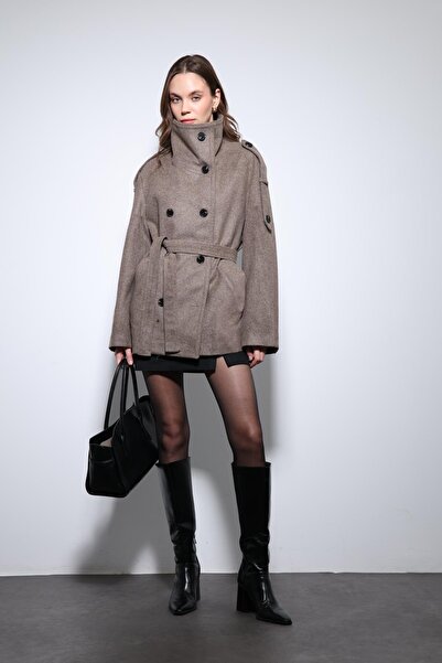 Antioch Vizon Dik Yaka Kruvaze Kadın Kaban