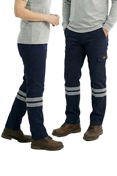 ÇİZGİ MEDİKAL Lacivert 3 Cm Çift Sıra Reflektörlü İş Pantolonu Gabardin Kumaş