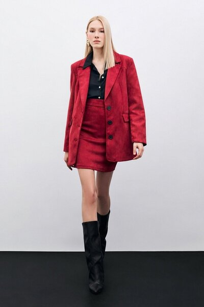 Sateen Short Suede Skirt - Burgundy