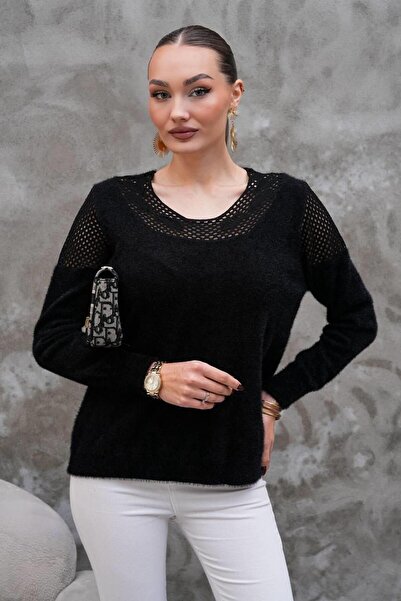 Elaxi Women's Openwork Detailed Soft Bearded Knitwear Blouse – Flexible Struc...