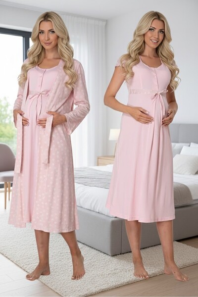 Lohusa Homewear New Season Pink Patterned Button Detailed Summer Short Sleeve...