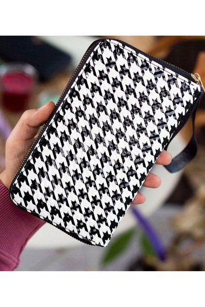 Garbalia Ele Takmalı Wicker Weave Pattern Black Portfolio Wallet with Plenty ...