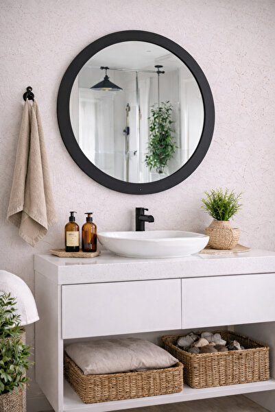 Digital Ahşap Yuvarlak Ayna - Antre Hol Banyo Mutfak Salon Wc Aynası - Doğal ...
