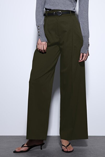 Antioch Haki Geniş Paça Kadın Pantolon