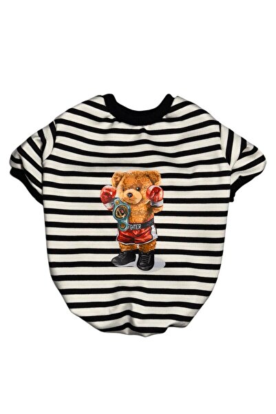 For a Fur Köpek Kıyafeti Köpek Tişörtü Siyah Beyaz Çizgili Teddy Baskılı Köpe...