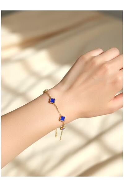 ATALYA ACCESSORY Mini Clover Women's Bracelet – Blue Stone, Stainless Steel, ...