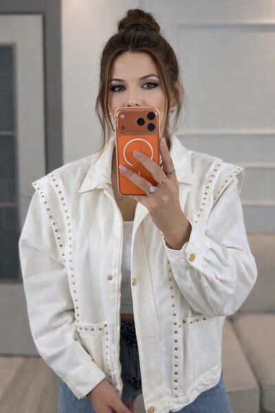 Hilals Butik Zımbalı Omuz Detaylı Tasarım Denim Ceket