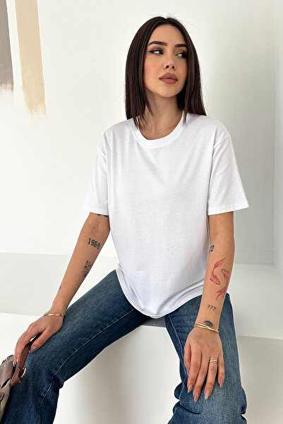 Noa&Noa Women's 100% Cotton Decorative Stitched Basic T-Shirt