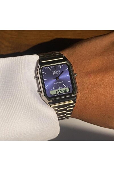 Zarif CS men's vintage silver wristwatch with navy blue dial