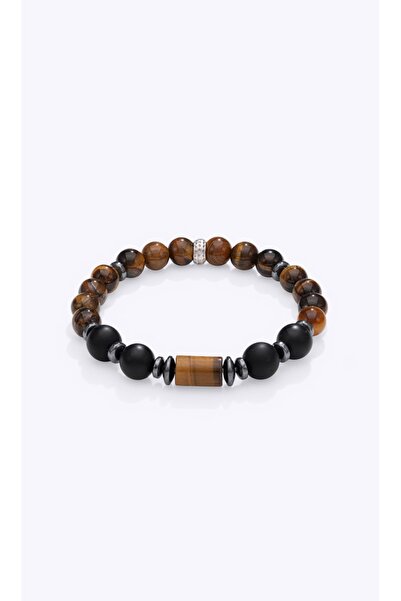 TARZ-I TAKI Natural Stone Men's Brown & Black Tiger's Eye Style Bracelet