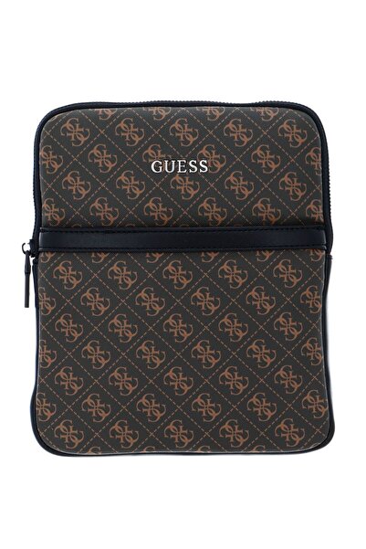 Guess Guess, Vezzola, Επίπεδη Τσάντα Χιαστί με Φερμουάρ, Υφασμάτινη, Καφέ, Γι...