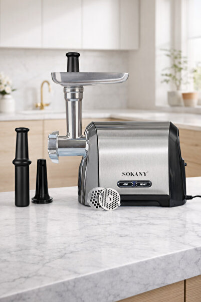SOKANY Paslanmaz Çelik Kıyma Makinesi 2500W, Metal Dişli Sistemli, Sosis ve İ...