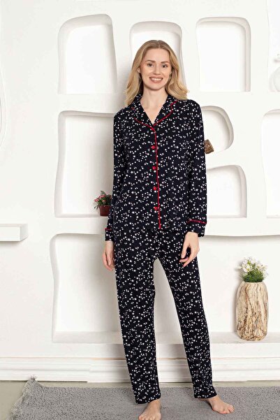 5.MEVSİM Set de pijamale pentru femei ALİMER - cu model de stele, cu nasturi ...