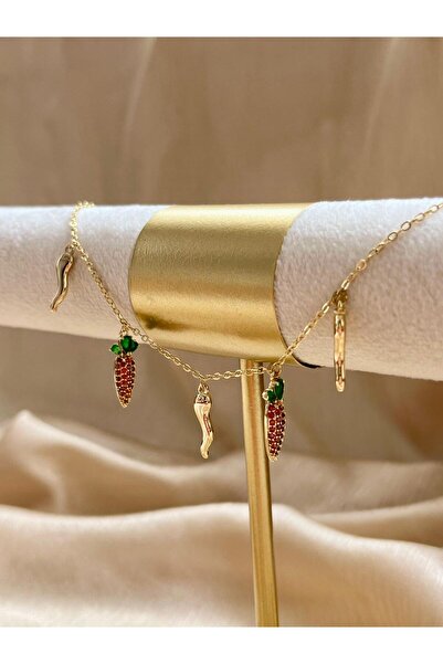 D&Z ACCESSORİES سوار ذهبي مرصع بحجر الزركون على شكل فلفل وجزر |   سوار سلسلة ...
