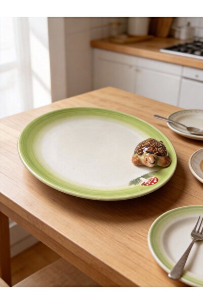 Ceramillion El Yapımı Kaplumbağa Figürlü Seramik Sunum Tabağ