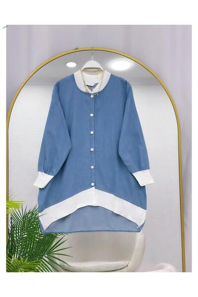 YEDİLALE TUNICĂ DIN DENIM CU TIVIȚE ELASTICE [față scurtă, spate lung]