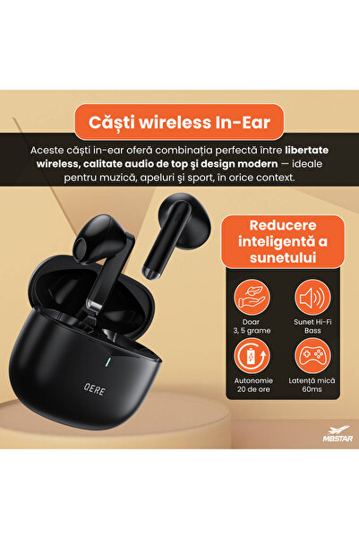 Om Căști Bluetooth 5.3 QERE E28 wireless, 20 h autonomie, microfon dual, sunet Hi-Fi, control tactil