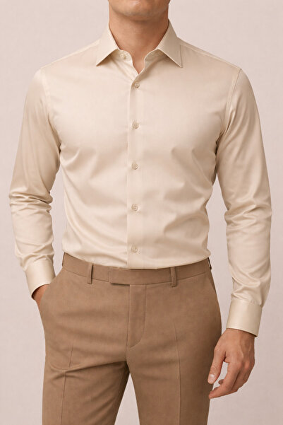 cathe cat Slim Fit Uzun Kollu Kolay Ütü Teri Emen Nefes Alan Doku Kravatlık D...