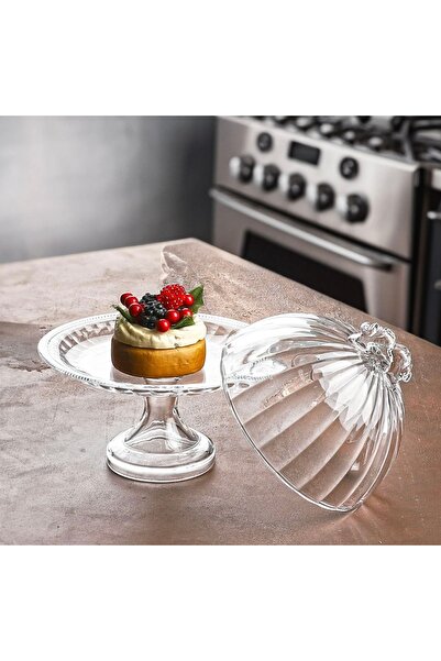 Kosova Çırağan Home Cam Stantlı Cam Kapaklı 22 Cm Ayaklı Kek Fanusu Sunumluk ...