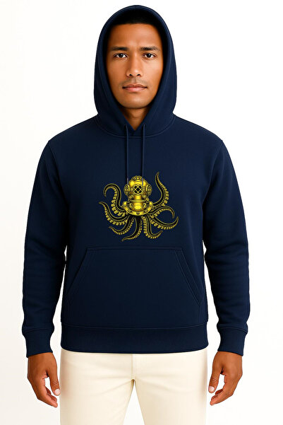 Bahriyeli Collection Hooded Steampunk Octopus Diver Hood Unisex Sweatshirt wi...