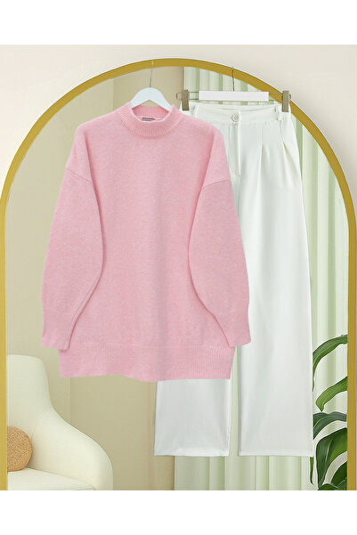 Modamorfo Half-Throated Soft Casual Knit Sweater - Powder