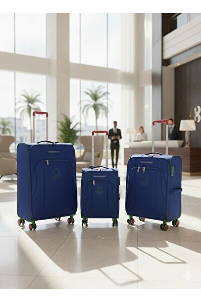 United Colors of Benetton Unisex 3'lü Valiz Seti Lüx Kumaş Valiz Mavi mavi su...