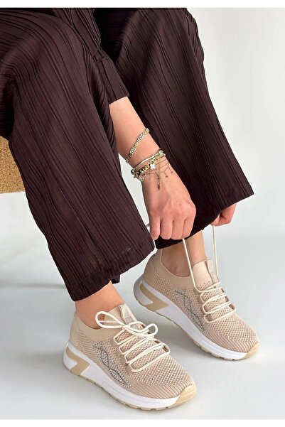 Alfanora Belan Beige Knitwear Lace-Up Sports Shoes