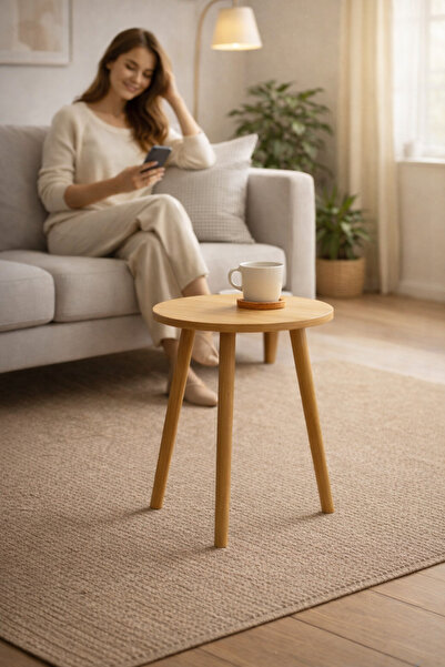 PEKA Zigon Sehpa Tekli Yuvarlak Sehpa Çay Sehpası Servis Sehpası Ahşap Ayaklı