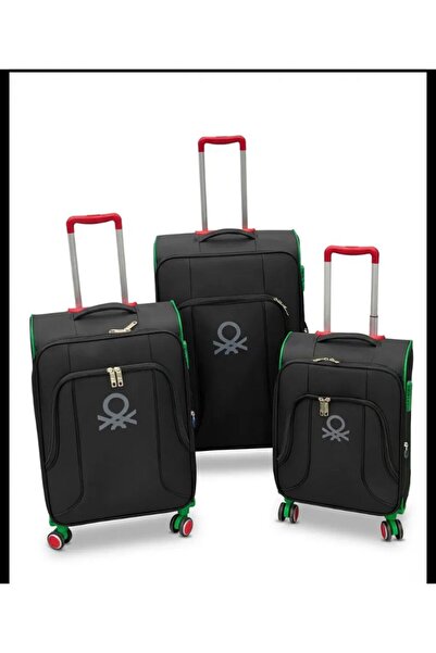 Benetton 14bnt3100 siyah 3 lü kabin+orta+büyük boy su itici kumaş valiz seti ...
