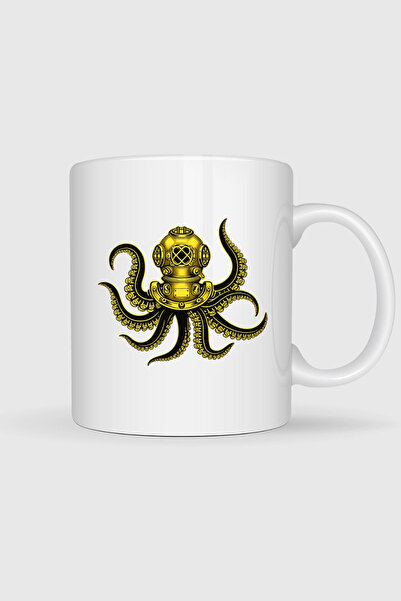 Bahriyeli Collection Steampunk Octopus Diver Helmet Printed Mug