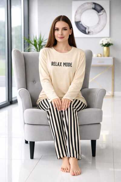 VAKİATR Women's Pajama Set, Printed Top, Zebra Patterned Bottom