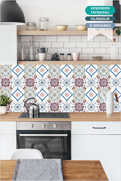 Piksel Grafik Retro Akdeniz Çini Desenli Mutfak Tezgah Arası - Banyo Sticker