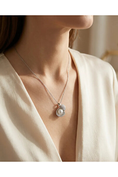 Dorvina 316L Steel Silver Color Sea Shell Model Zircon Stone Women's Necklace...