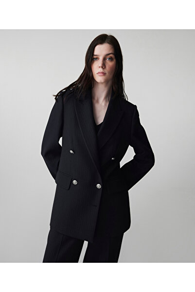 İpekyol Çizgi desen metal düğmeli blazer