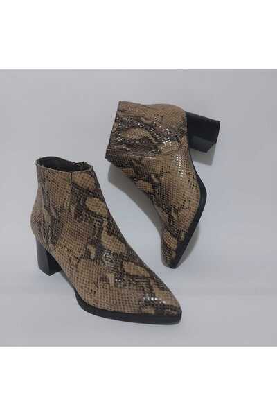 Mira Deri 37 NUMARA HAKİKİ DERİ YILAN DERİSİ BASKILI 6.5 CM KALIN TOPUKLU KAD...