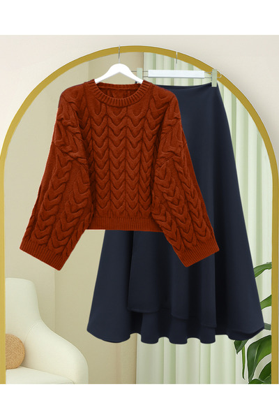 Modamorfo Knitted Patterned Casual Crop Knitwear Sweater - Tile