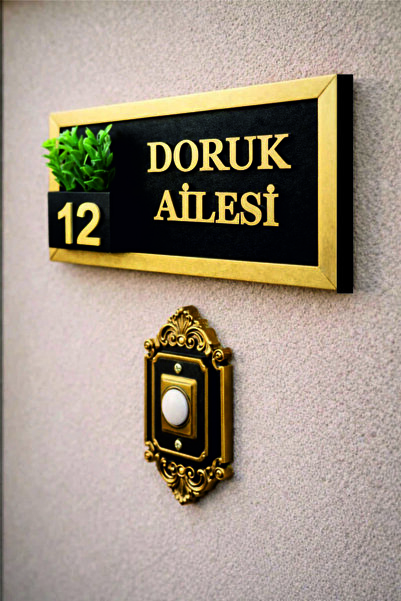 SHELİFE Kişiye Özel Lüks Gold Ahşap Kapı İsimliği Çiçekli – 10x20 cm MDF Deko...