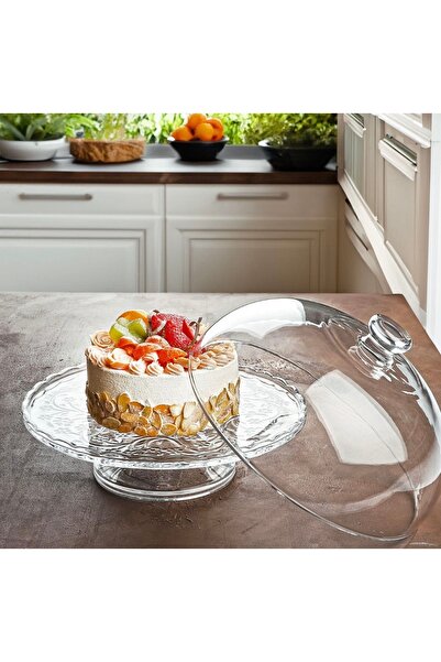 Kosova Çırağan Home Cam Stantlı Cam Kapaklı 29 Cm Ayaklı Kek Fanusu