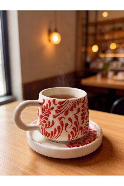 Ceramillion Modern Kabartmalı Tekli Kahve Fincanı ve Tabağı