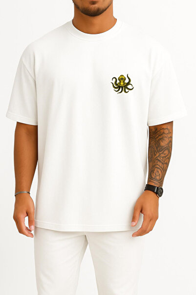 Bahriyeli Collection Tricou unisex cu imprimeu în spate și buzunar, cu cap de...