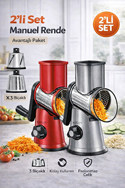 Berdina Home 2-in-1 Grater with 3 Blades and Handle, Vegetable Fruit Cheese N...