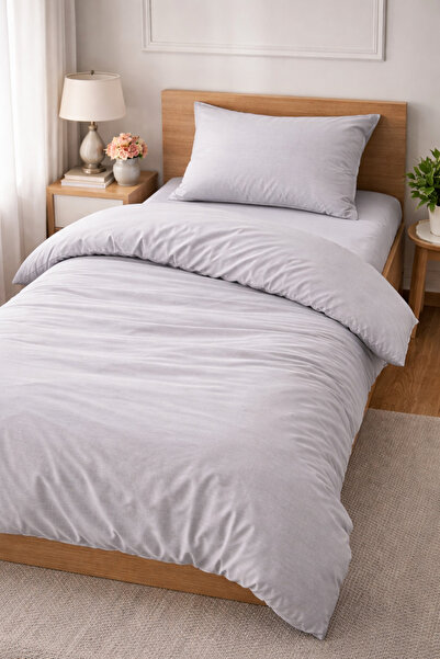 İsmail Gürel Tek Kişilik Düz Renk Nevresim Takımı Lastikli Çarşaflı