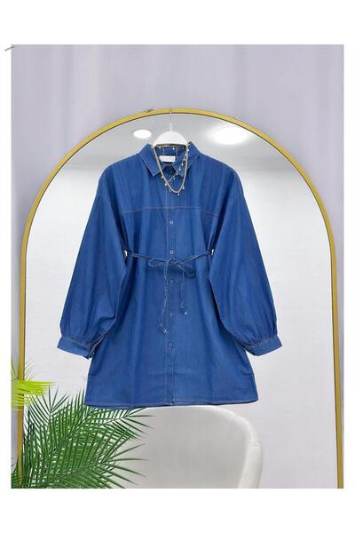 YEDİLALE Buttoned Denim Tunic with Belt