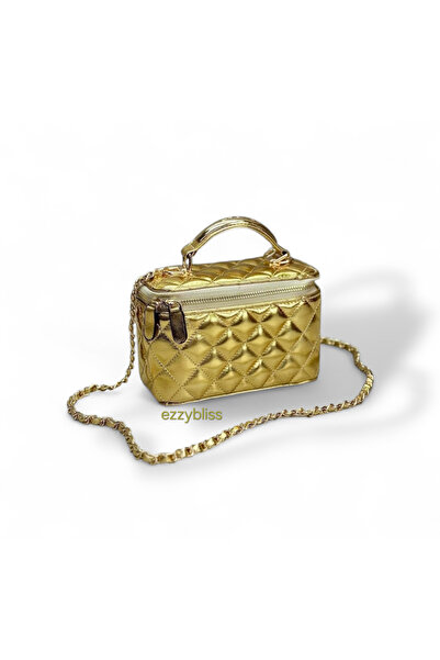 EZZY BLİSS Ezzybliss Women's Gold Small Box Model Stylish Design Chain Strap Bag